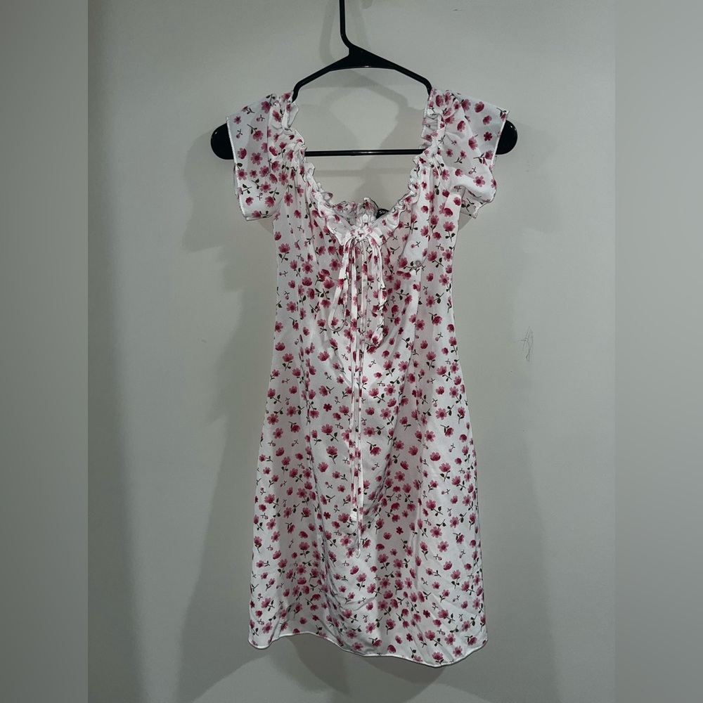 SHEIN White Dress with Pink Floral Design